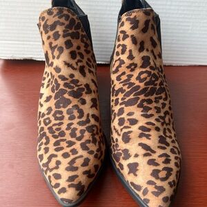 Leopard Print Ankle‎ Boots Pointed Toe Chelsea Booties Faux Suede Western